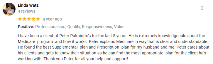 Medicare agent review Text Peter Palmiotto